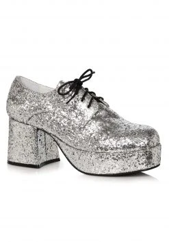 Ellie Silver Glitter Platform Shoes For Men
