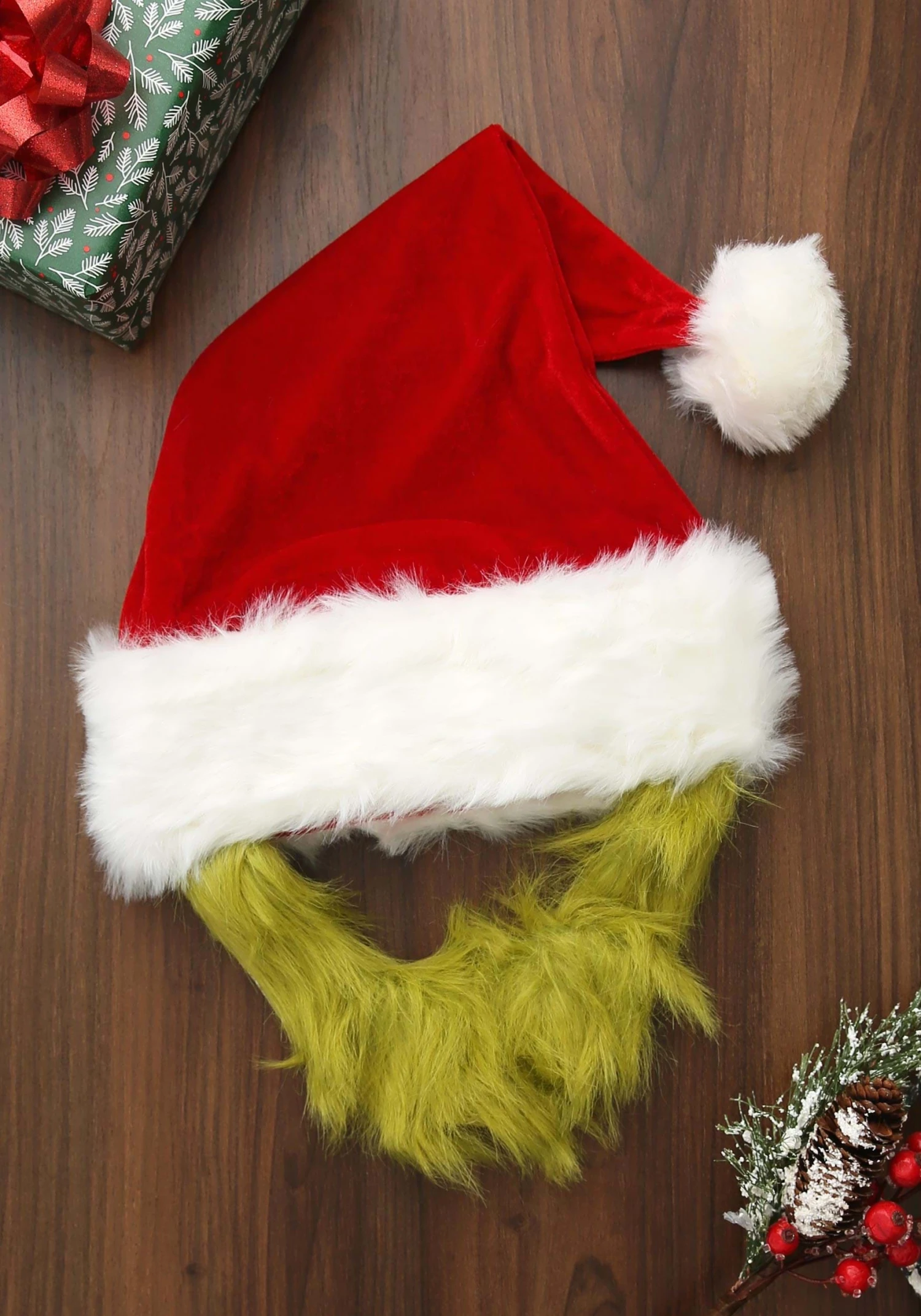 Elope Grinch Costume Hat With Fur Beard 5 Elope Grinch Costume Hat With Fur Beard - Image 5