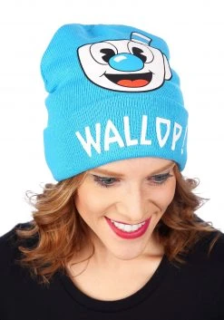 Elope Cuphead | Mugman Printed Folded Cuff Knitted Winter Hat -Cheap Halloween Store mugman printed folded cuff knitted winter hat alt 4