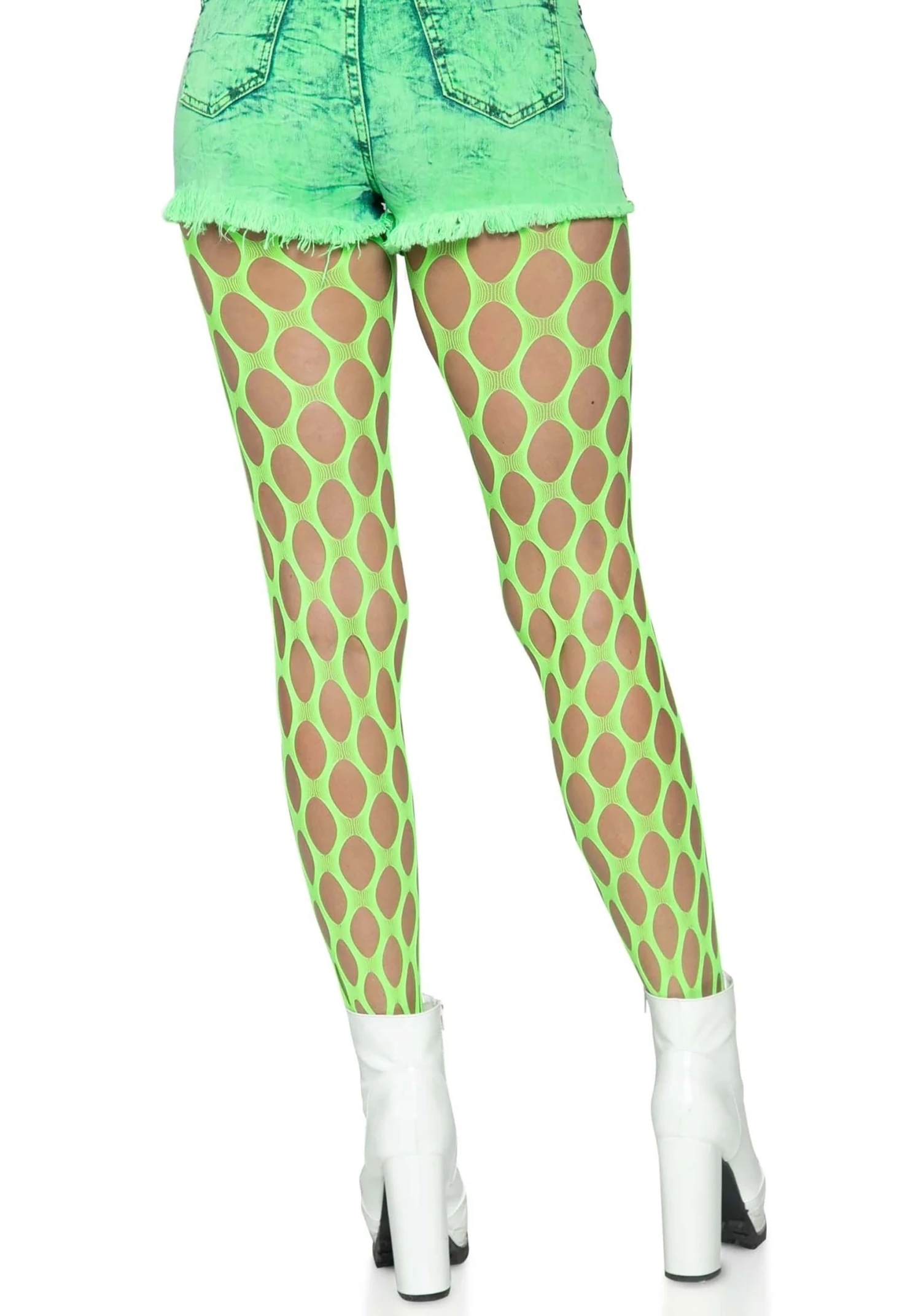 Leg Avenue Neon Green Jumbo Pothole Net Tights For Women 2 Leg Avenue Neon Green Jumbo Pothole Net Tights For Women - Image 2
