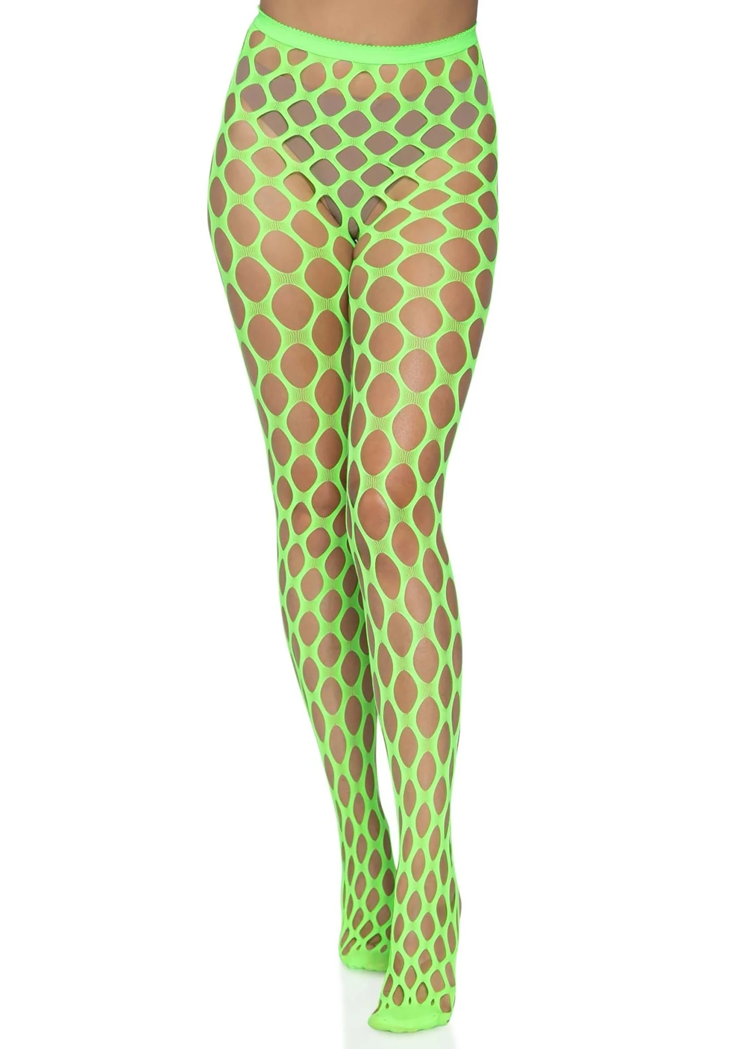 Leg Avenue Neon Green Jumbo Pothole Net Tights For Women 3 Leg Avenue Neon Green Jumbo Pothole Net Tights For Women - Image 3