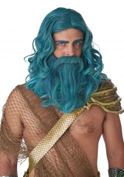 California Costume Collection Ocean King Teal Wig And Beard Set