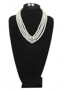 Fornovelty Pearl And Brooch Necklace And Earring Set
