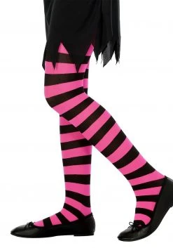 Smiffys Child Pink And Black Striped Tights