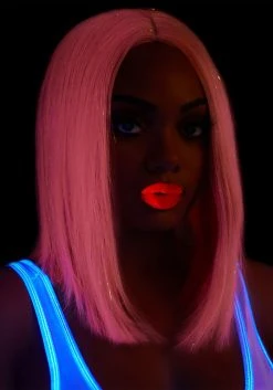 Leg Avenue Pink Tinsel Long Bob Wig -Cheap Halloween Store pink tinsel long bob wig alt 2