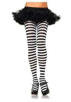 Leg Avenue Plus Size Black / White Striped Tights