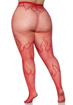 Leg Avenue Women's Plus Size Red Flame Net Tights -Cheap Halloween Store plus size red flame net tights alt 3