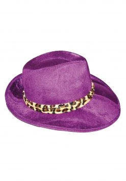 Funny Fashions Purple Velvet Leopard Costume Pimp Hat