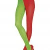 Music Legs Red And Kelly Green Opaque Jester Tights For Women