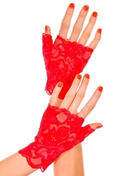 Music Legs Fingerless Red Lace Gloves