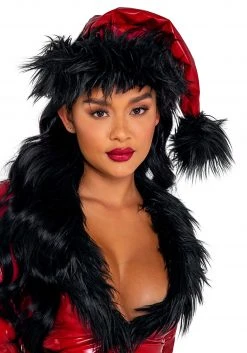 Roma Red Vinyl With Black Faux Fur Santa Hat