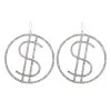 Western Fashion Dollar Sign Rhinestone Costume Earrings