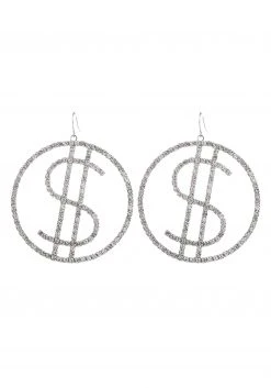 Western Fashion Dollar Sign Rhinestone Costume Earrings