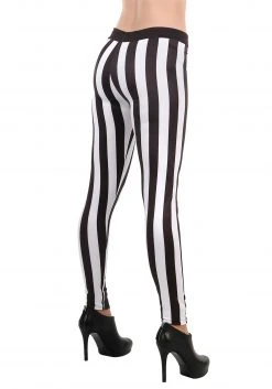 Elope Women's Black And White Striped Leggings -Cheap Halloween Store striped leggings one size alt 2