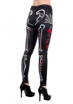 Elope Sugar Skeleton Leggings -Cheap Halloween Store sugar skull leggings one size alt 2