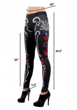 Elope Sugar Skeleton Leggings -Cheap Halloween Store sugar skull leggings one size alt 4