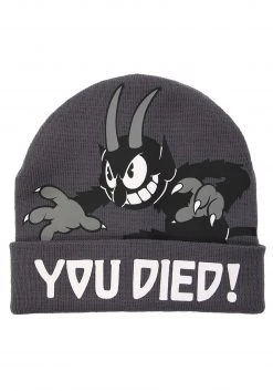 Elope The Devil Black Printed Foldup Knit Beanie -Cheap Halloween Store the devil printed foldup knit beanie alt 2 update