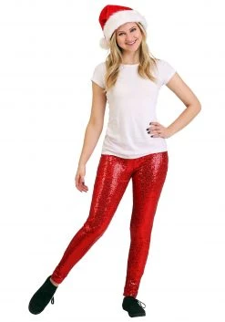 Women's Tipsy Elves Red Sequin Leggings