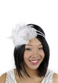 Zucker Feather White Flapper Headband With Rhinestones