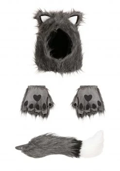 Yao Hats Wolf Hood, Hands & Tail Costume Accessory Kit -Cheap Halloween Store wolf hood hands tail kit alt 4