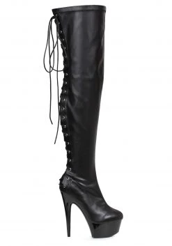 Ellie Black Lace Thigh High Boots For Women