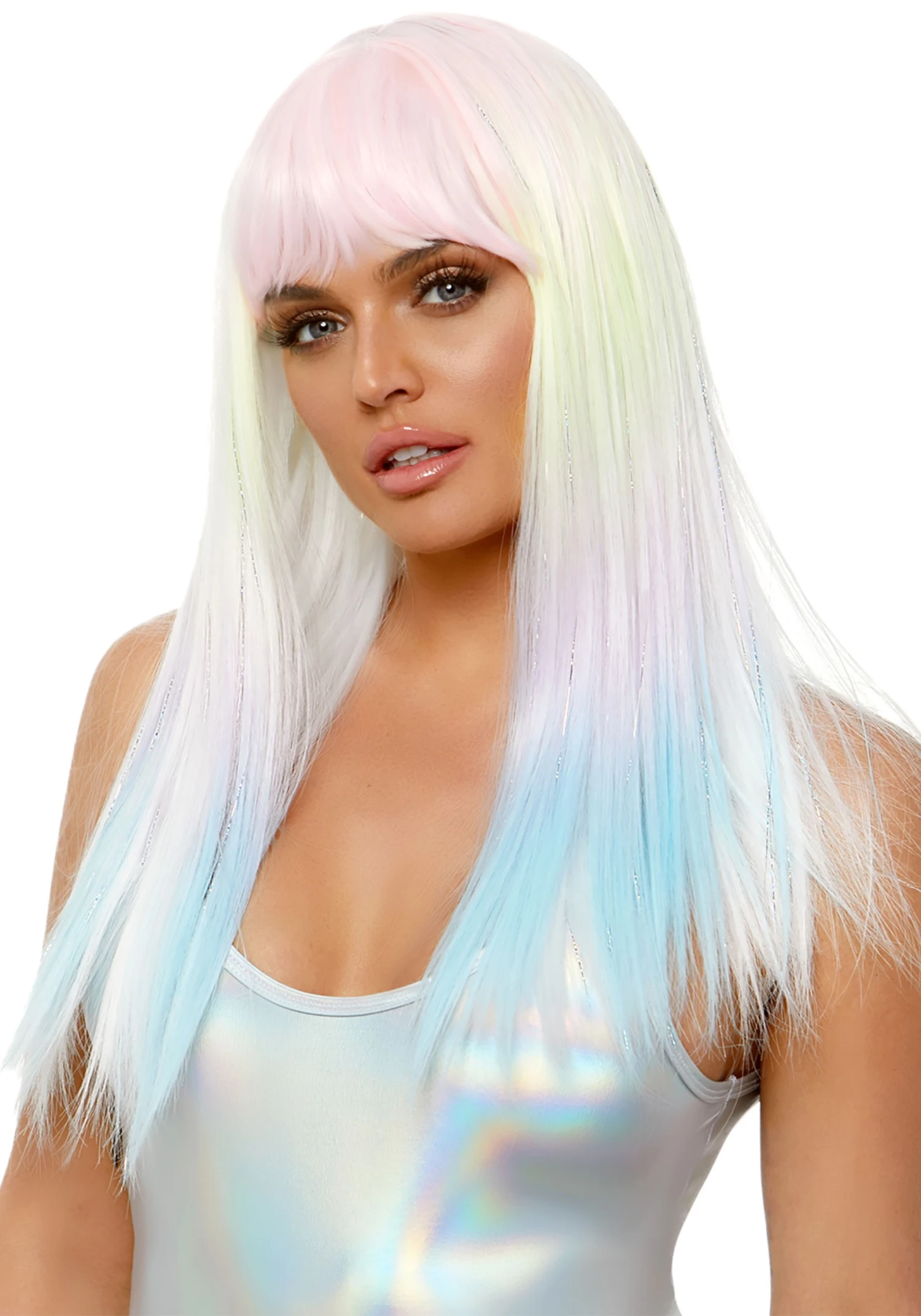 Leg Avenue Women's Black Light Pastel Rainbow Wig 1 Leg Avenue Women's Black Light Pastel Rainbow Wig