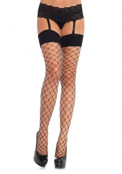 Leg Avenue Black Spandex Fence Net Thigh High Tights For Women