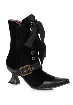 Ellie Black Velvet Heeled Boots For Women