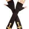 Music Legs Gold Cross Fingerless Gloves For Women