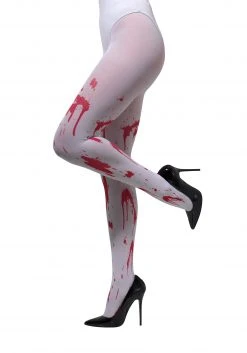 Smiffys Women's Opaque White Blood Splattered Tights