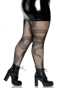 Leg Avenue Women's Snake Plus Size Net Tights -Cheap Halloween Store womens plus size snake net tights alt 2