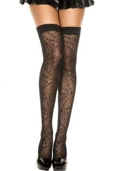 Music Legs Sheer Spiderweb Thigh Highs For Women