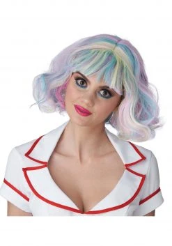 California Costume Collection Short Pastel Rainbow Wig For Women